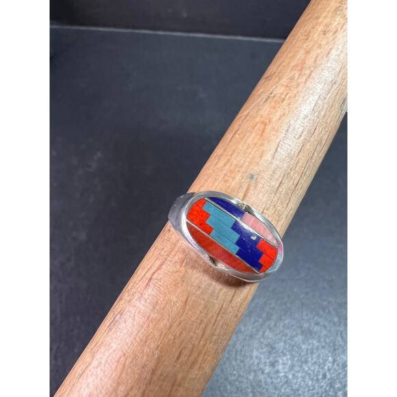 Vintage dead stock 925 Sterling Silver Southwest Mosaic Inlay Ring Size 7 - Picture 6 of 15